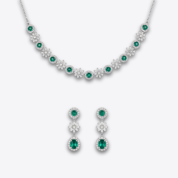 XZ16 – Green Flowers Necklace & Ear Rings Set